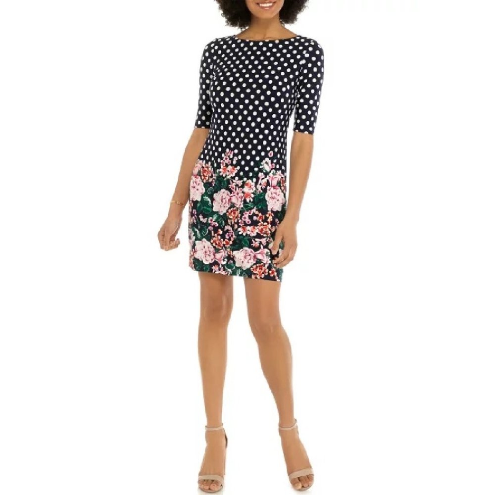 Eliza J Short Sleeve Polka Dot Dress